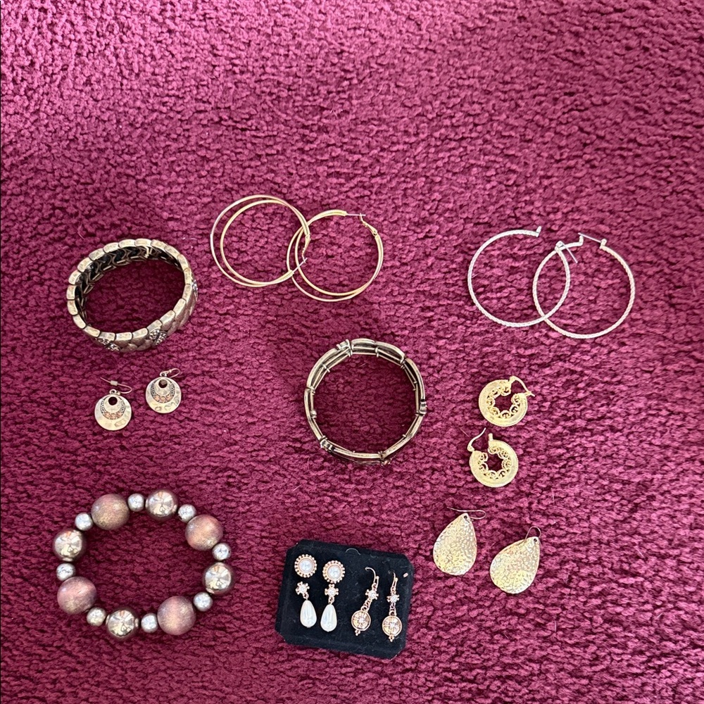 Gold  Mixed Hoop  Bracelet & Drop Earring Set - Women Jewelry